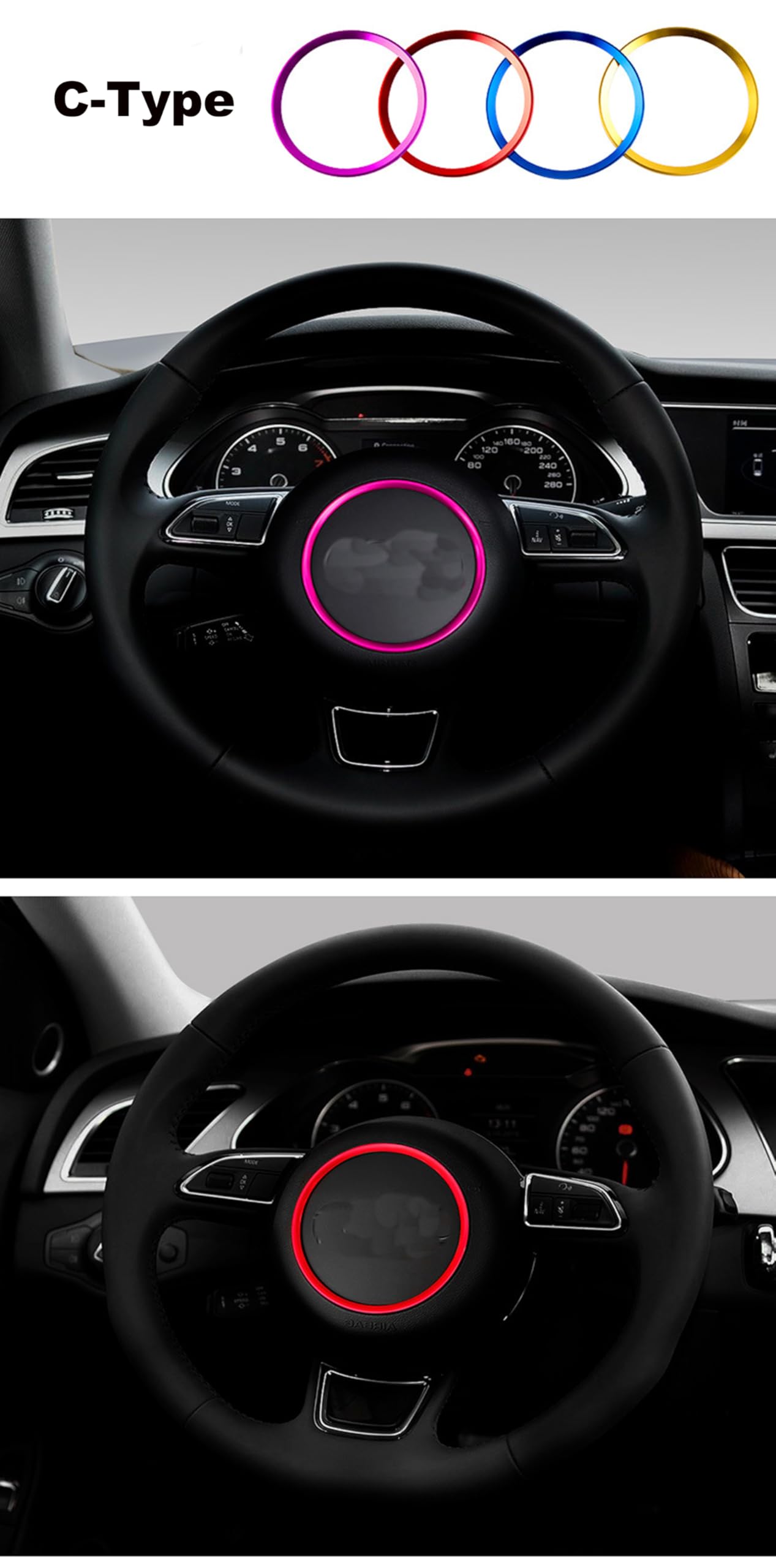 ontto 92mm Anello decorativo per volante auto accessori interni compatibile con Audi A1 A3 A4 B8 A5 A6 A7 A8 Q3 Q5 Q7 SQ5 S1 S3 S4 S5 S6 RS3 RS5 emblema logo adesivo per volante accessori auto - C blu