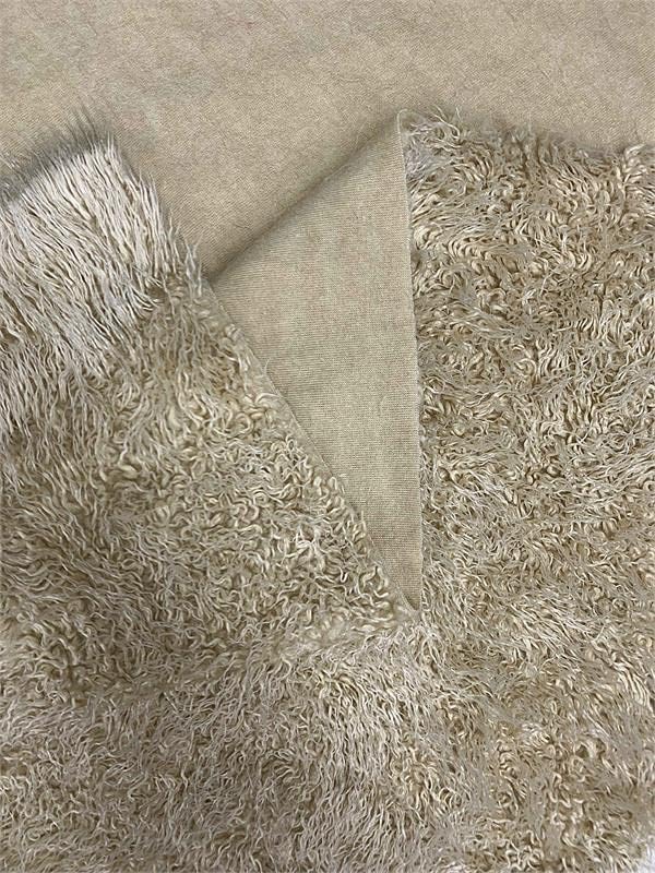 Miniatura 5 de Tela de piel sintética de 1.5 pulgadas, pelo largo, diseño de llama rizada (marfil) 2 libras, elástico en 2 direcciones, 60 pulgadas de ancho, por