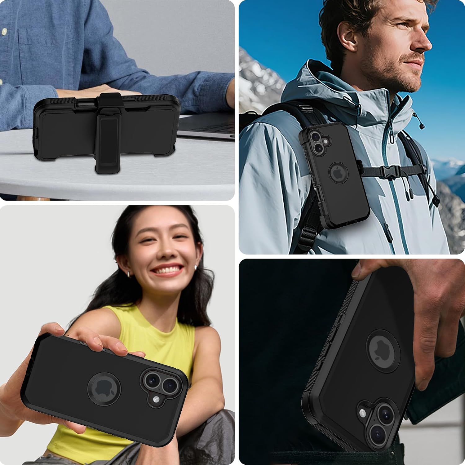 for iPhone 17 Case with Belt-Clip Holster,Military Grade Shockproof Anti-Scratch Phone Cover with 2 Screen Protector & Kickstand,Full Body Rugged Protective Case for iPhone 17 (Black)