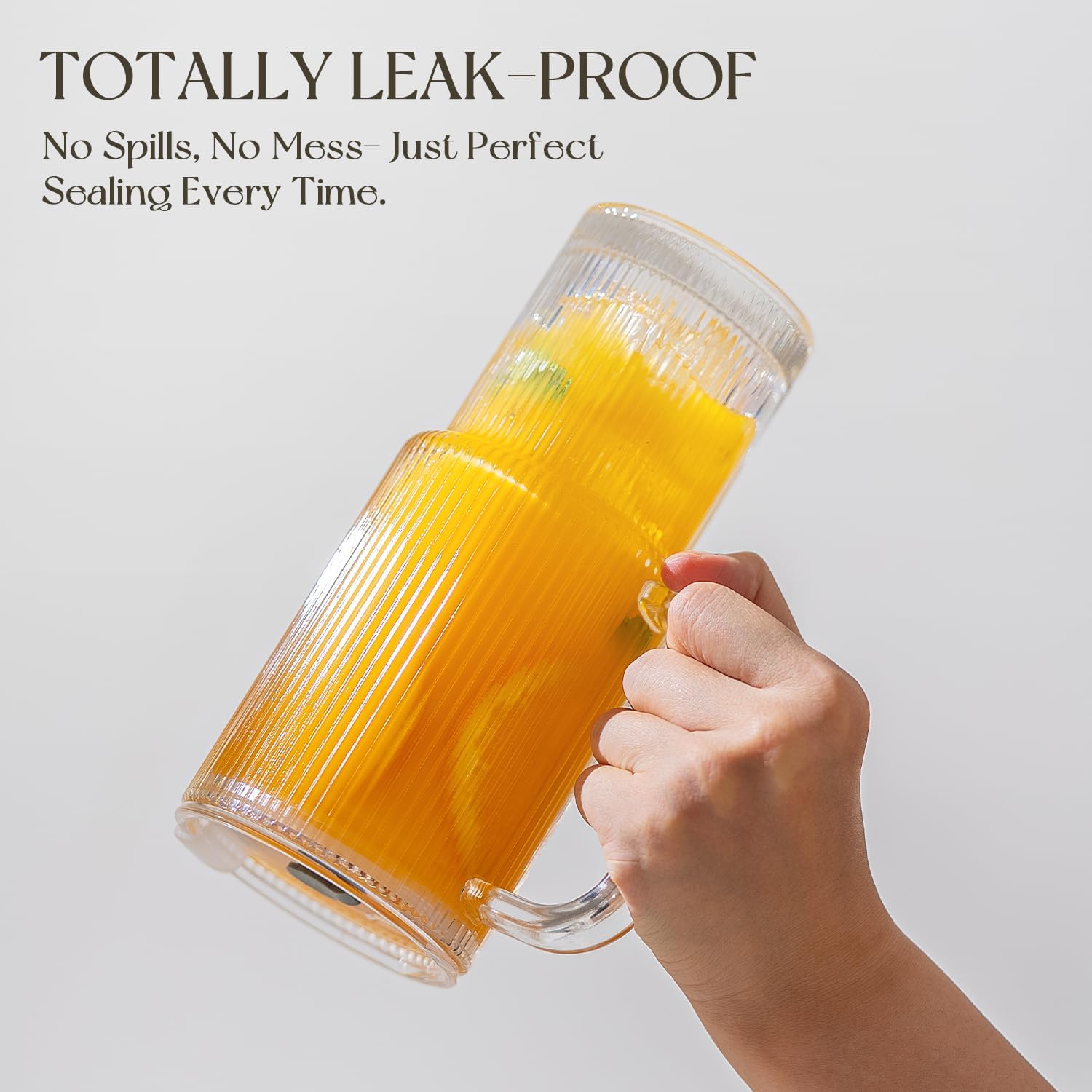 26oz Ribbed Glass Tumbler with Handle & Lid, 2-Pack Clear large Iced Coffee Cups with Straws, Spill proof Glass Mug for Cold & Hot Beverages, Aesthetic Travel Cup for Smoothies, Tea, and Juice - Image 9