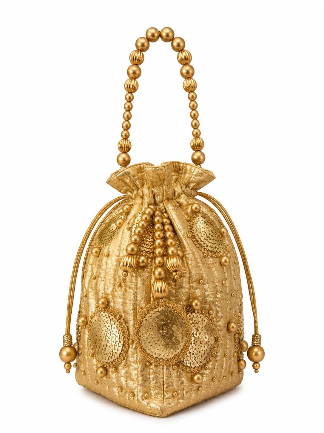 Art Horizons Gold Potli Bag with Beaded Handle, Sequin Embellished-picture-29