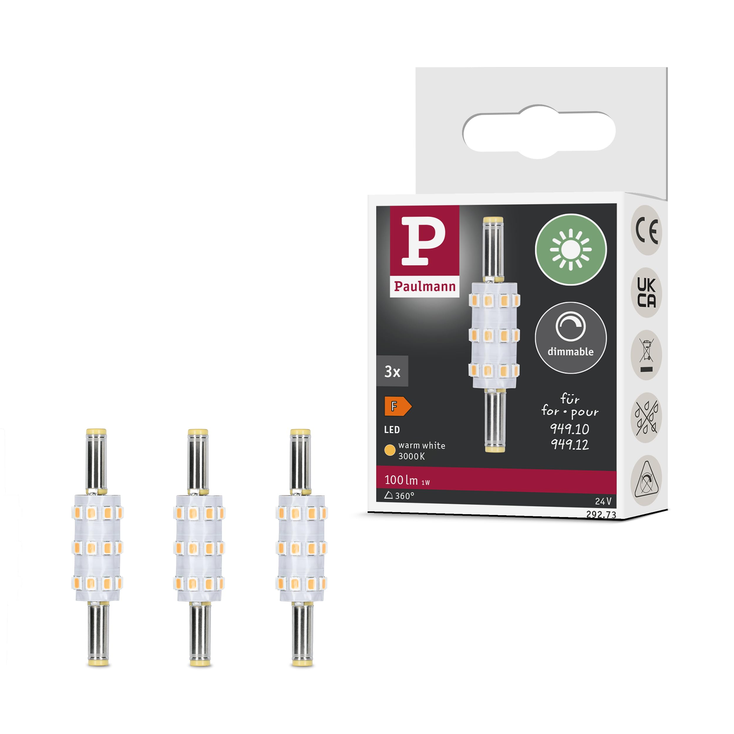Paulmann 29273 Plug & Shine LED Stecksockel Naima Ersatzleuchtmittel 3er-Set 3000K 100lm