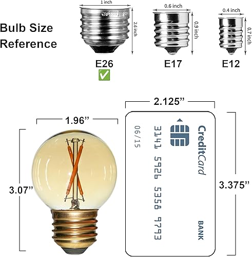 Miniatura 3 de Bombillas LED de globo G50 E26 de 6 unidades no regulables, bombilla Edison redonda pequeña de repuesto G16.5 equivalente a 15 W 20 W, luz cálida