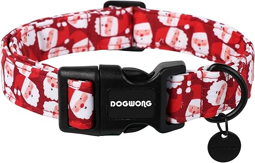 DOGWONG Collar de algodón para perro de Navidad, collar de perro de Papá Noel rojo, duradero para vacaciones, collar de perro lindo collar para