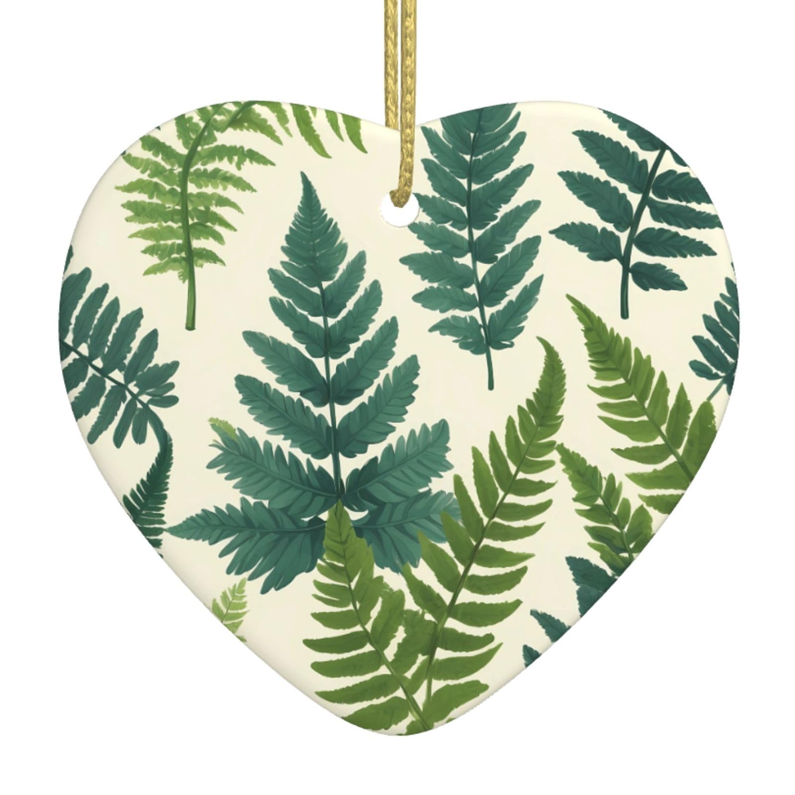 Wzycwb White Encyclopedia Of Ferns Printed Ceramic Christmas Ornament - 2.9-Inch, Perfect For Windowsills, Fireplaces, And Living Rooms. Holiday Home Decor.