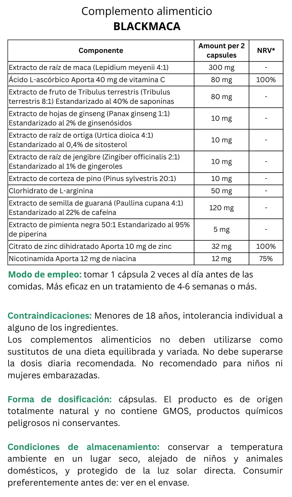 BLACKMACA PREMIUM - Maca Peruviana Nera + Tribulus Terrestris + Arginina + Zinco | 30 Capsule
