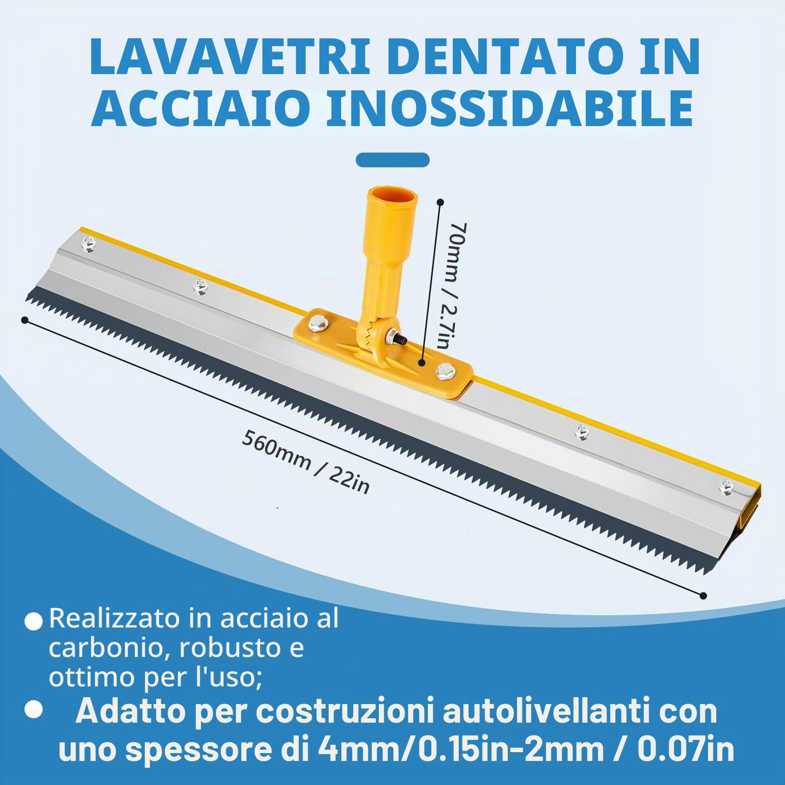 MXBAOHENG 56 CM Raschietto per Cemento Autolivellante con Asta Telescopica 1,6 M e 2 3 e 5 MM Spatola Dentata in Acciaio Inox per lisciare lo spessore di 2-4 MM spessore di autolivellante