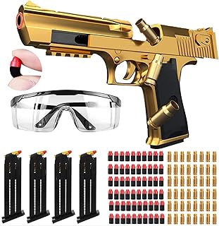 Toy Gun Soft Bullet, with 60 PCS EVA Foam Soft Bullets, 4 Magazines and Goggles, Cool Toys Pistol Shell Ejecting Shooting Games Educational Model Toy Guns Gifts for Kids Boys Girls(Gold)