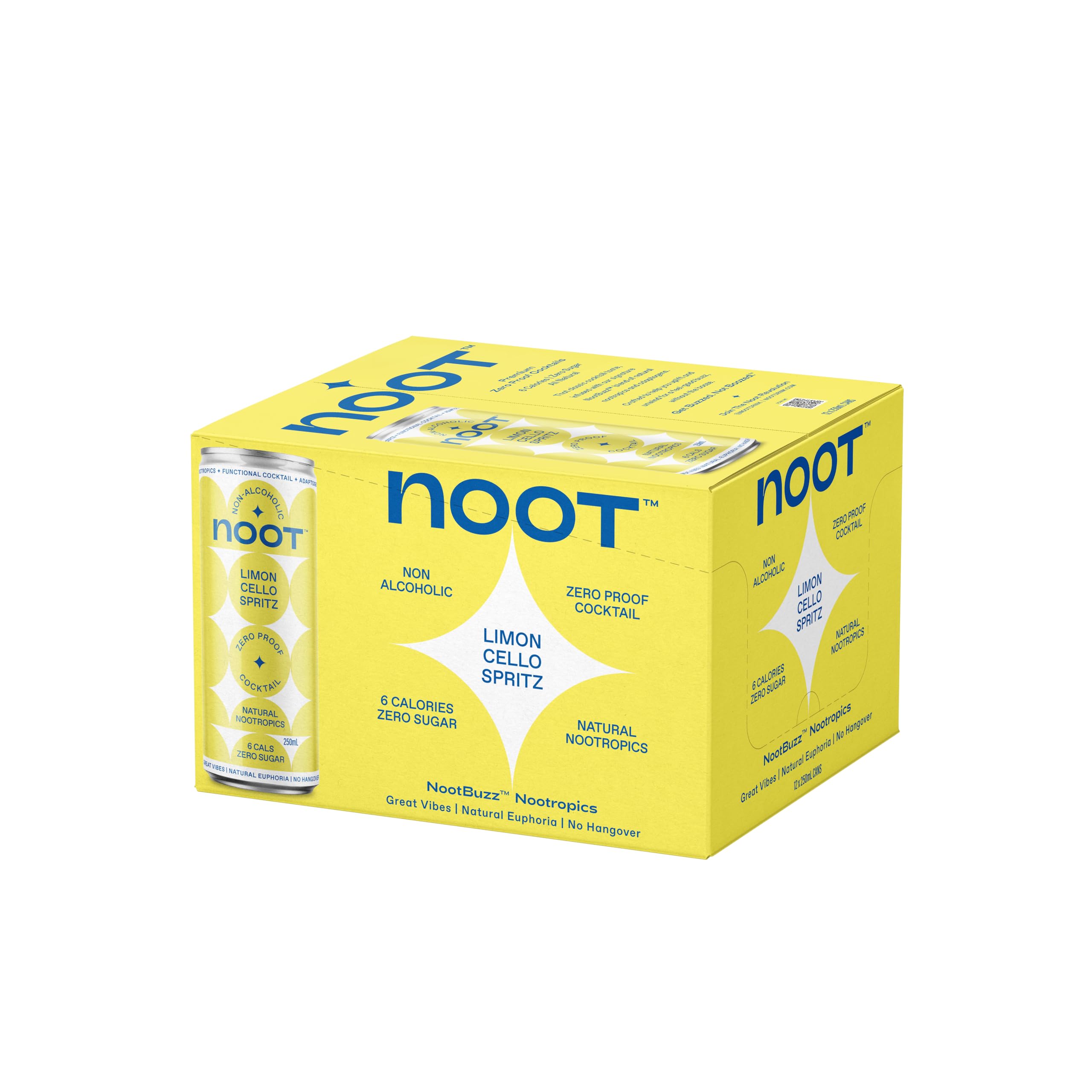 Noot Limoncello Spritz Non-Alcoholic Cocktail Cans (12 Pack) – 0.0% ABV Alcohol Free Lemon Aperitivo Alternative – Functional Nootropic Mocktail Drink with Adaptogens, Zero Sugar, Low Calorie – 12x250