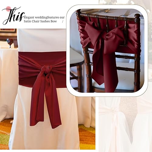 Miniatura 8 de Pesonlook 50 cintas de satén para silla, lazos de satén burdeos, lazos para silla, suministros para bodas, recepciones, eventos, banquetes, fiestas,