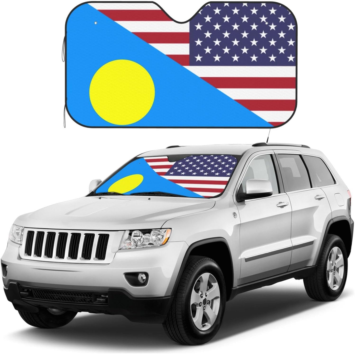 America Palau Friendship Flag Foldable Car Windshield Sunshade Blocks Heat and Sun Glare Uv Rays