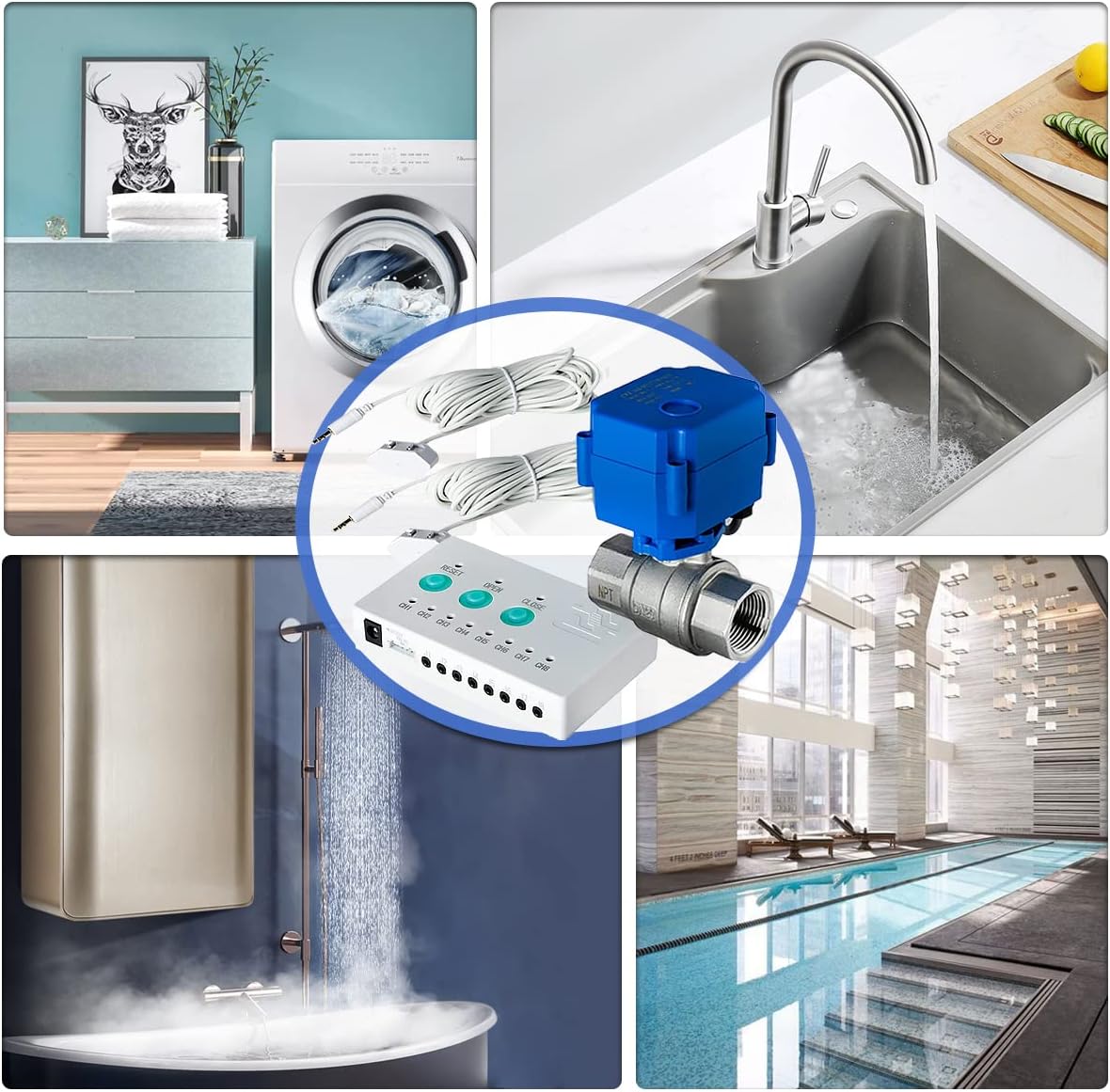 iSpring LS43 Water Leak Detector Alarm System, Automatic Shut-Off Valve and 2 Detection Sensors, Connects Up to 8 Sensor to Prevent Flooding, 3/4" NPT