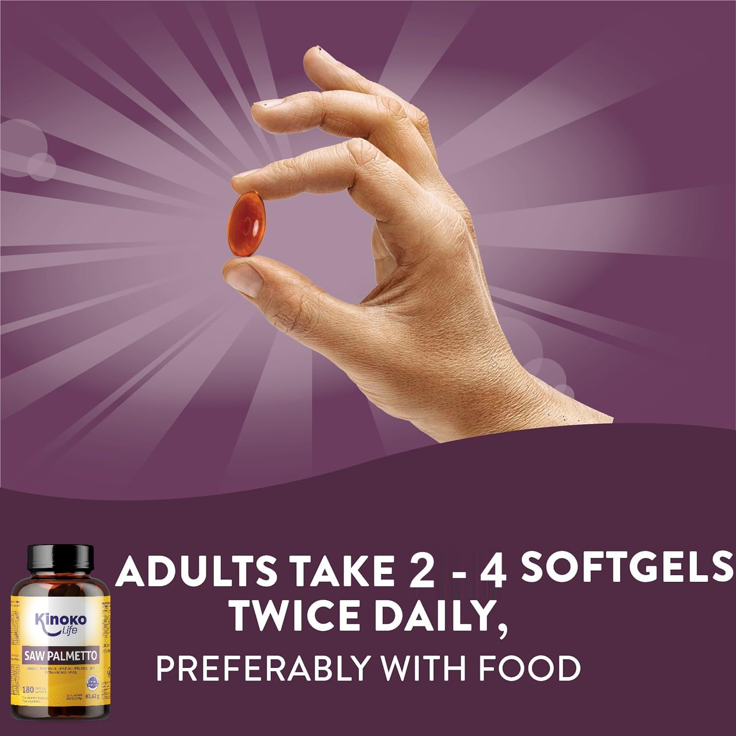 Kinoko Life Saw Palmetto - Serenoa Repens 320 mg 180 capsule. Estratto lipidosterolico puro 85-95%. con Omega 9, Olio di Semi di Zucca, Pygeum Africanum, Serenoa Repens Capelli e Prostata.