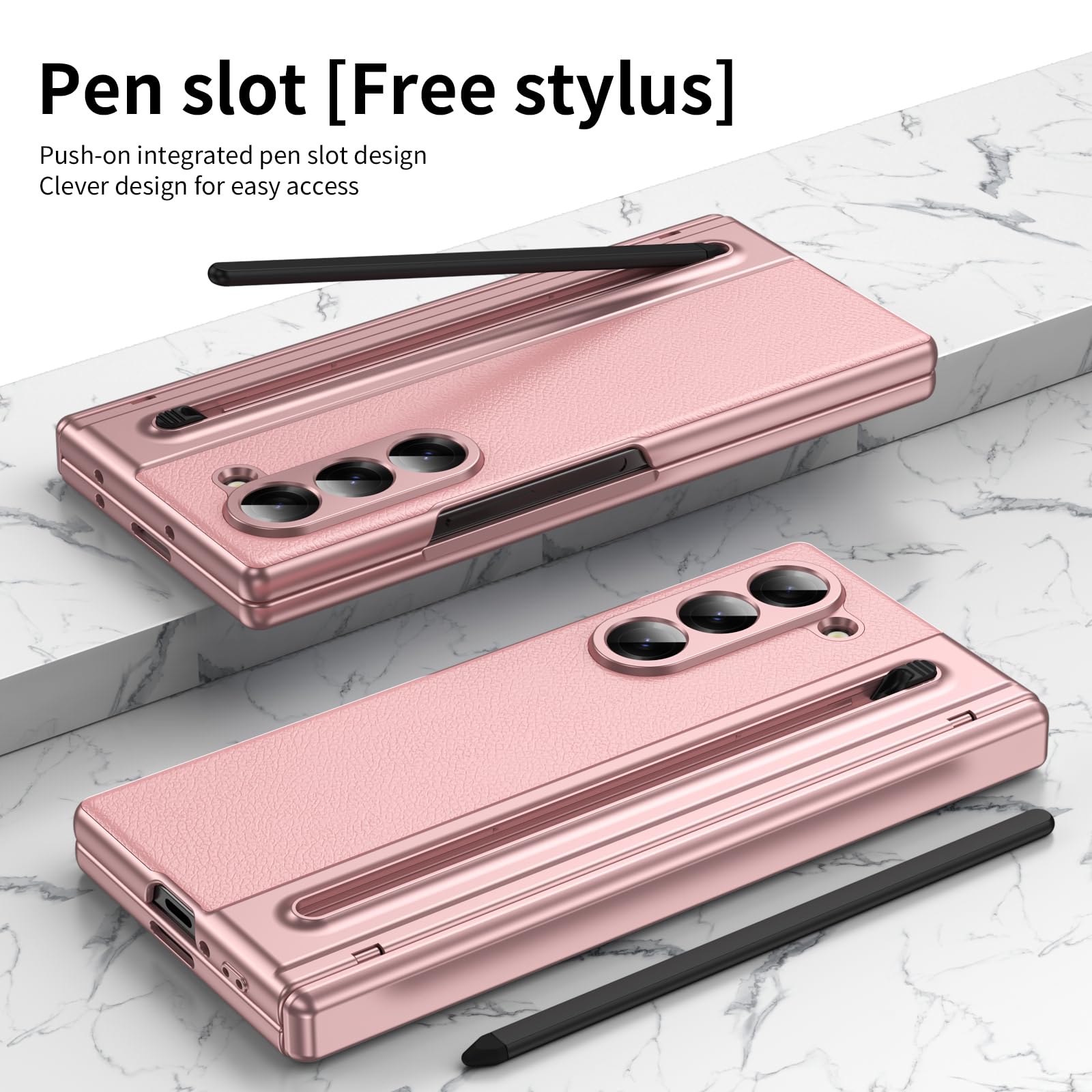 Custodia per Galaxy Z Fold6 con penna stilo, custodia per Fold 6 con protezione per lo schermo + slot per S Pen, custodia in pelle per Samsung Galaxy Z Fold6 con cerniera-Rosa