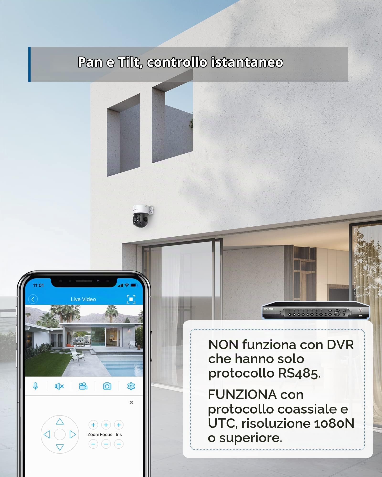 SANNCE PTZ Telecamera di Sorveglianza Esterna 1080P Analogica AHD Visione Notturna 30M, Rilevamento del Movimento,Pan 350°/Tilt 90° 2MP Telecamera ,Compatibile o Altro DVR di Controllo Coassiale