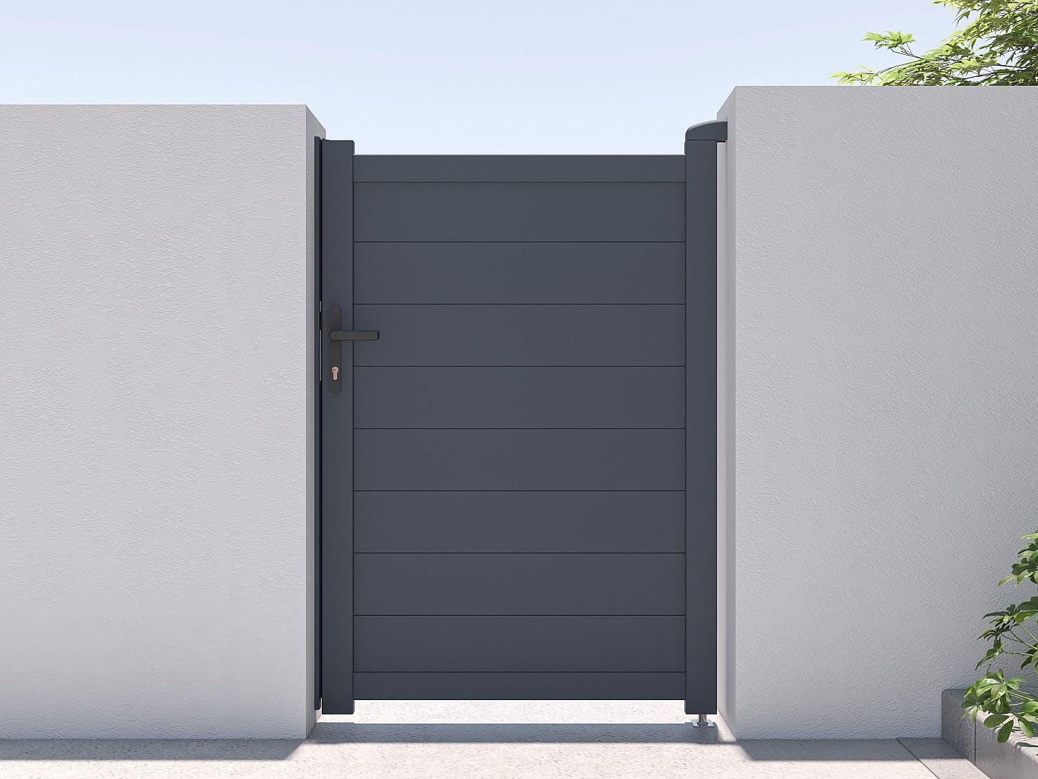 Vente-unique - Puerta batiente de aluminio sÛlido L103 x H150 cm antracita - NAZARIO