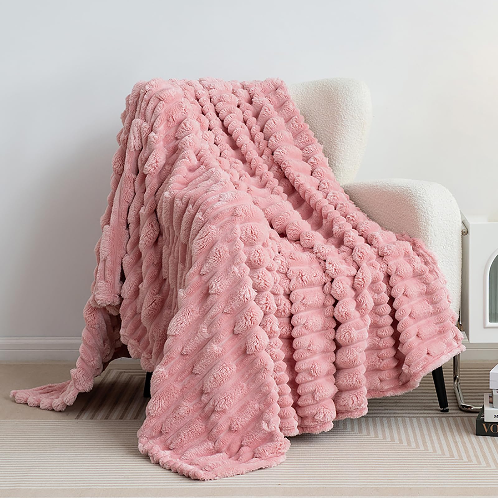 E-yimeng Blanket Throw Blanket Fleece Blanket Fluffy Blanket for Sofas Bed Couch Chair Cosy Warm Soft Large Pink Blanket 200x230 cm