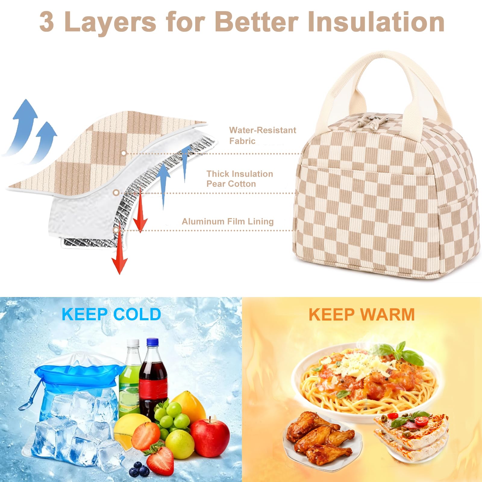 Bluboon Lunch Bag for Women Men Cute Corduroy Lunch Tote Bags Reusable Insulated Lunch Box Large Capacity Reusable Insulated Cooler for Work Picnic or Travel