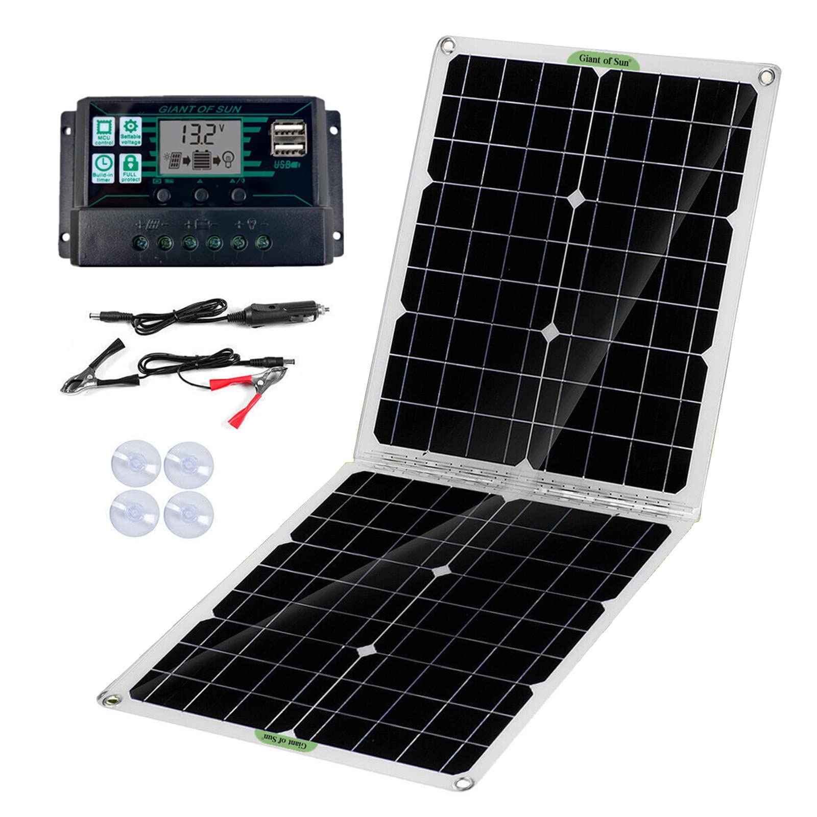 Panneau Solaire Pliable Monocristallin 50W avec Contrôleur 100A, pour Voiture, Camping-Cars, Bateau, Toit, Panneau Photovoltaïque de Voyage de Camping Portable