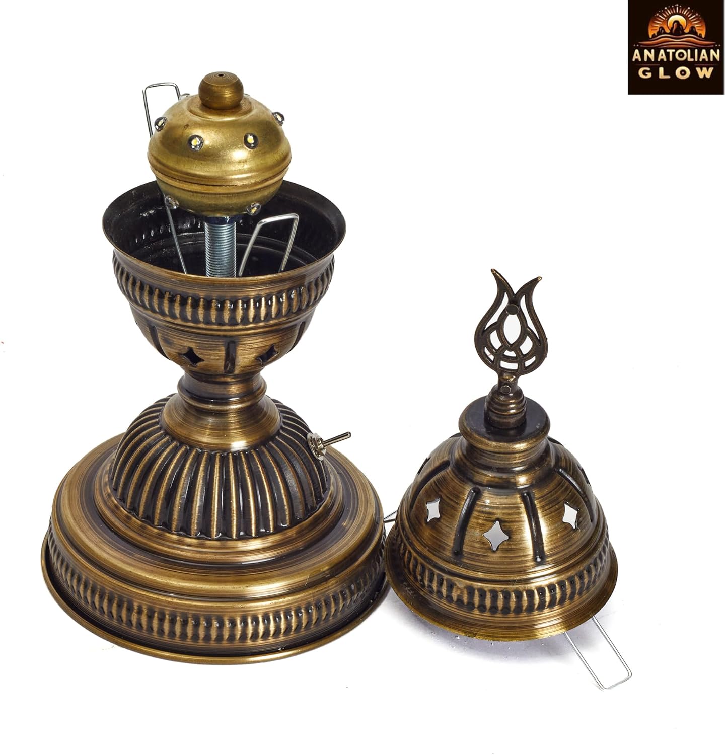 Portable Turkish Mosaic Table Lamp – Handmade Tiffany-Style Glass Light with Bronze Base and LED Bulb – Battery Powered Bedside Lamp (Mix Pattern) – Globe Size 6.5"