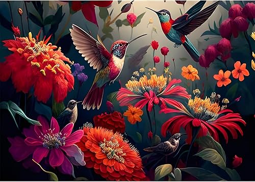 MOGTAA Coloridos kits de arte de diamantes de colibrí para adultos, kits de pintura de diamantes de flores para principiantes, kits de puntos de