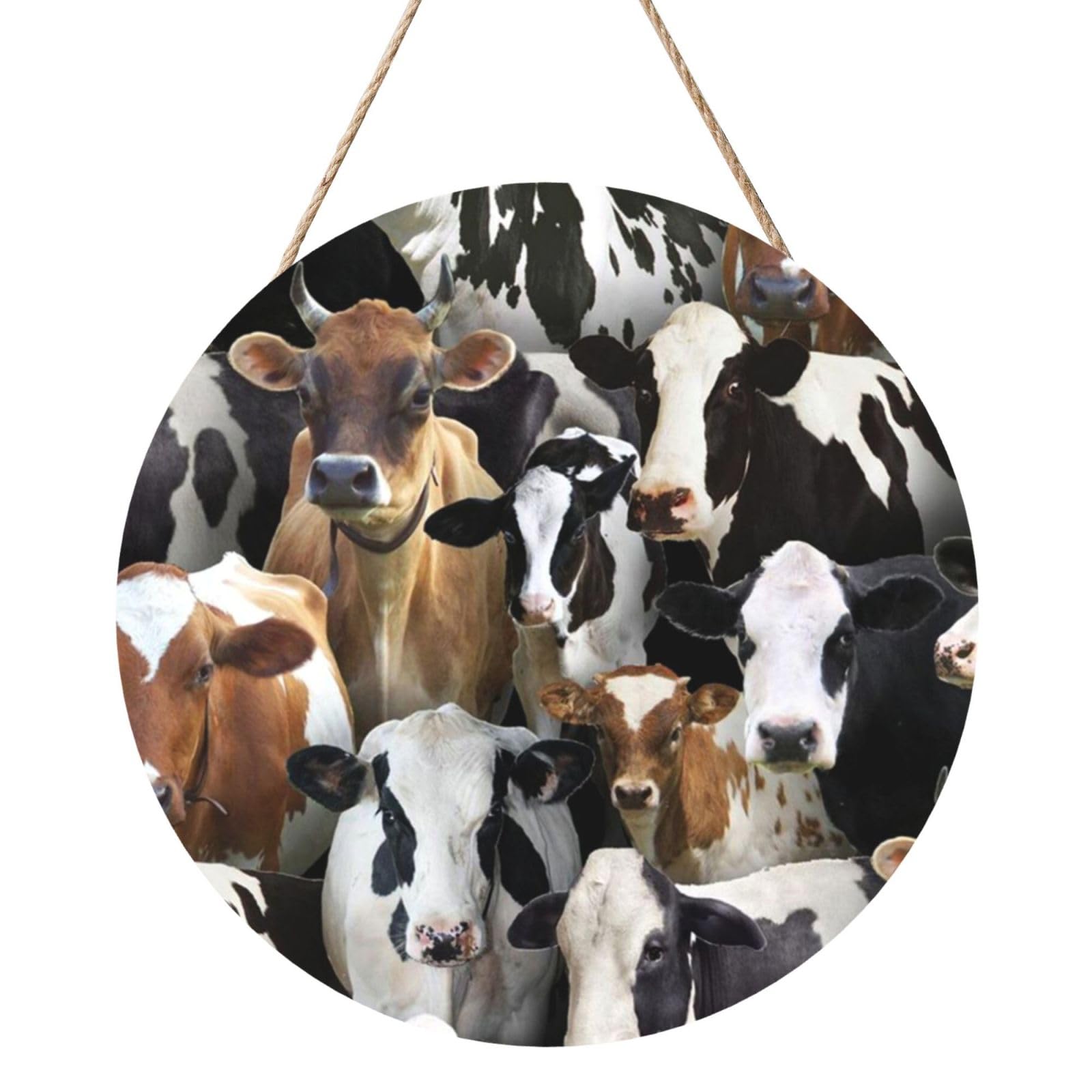 InOmak Farm Animals Dairy Cows Cow, Round Wood Panel Painting 12 in, Wall Hanging Painting For Home