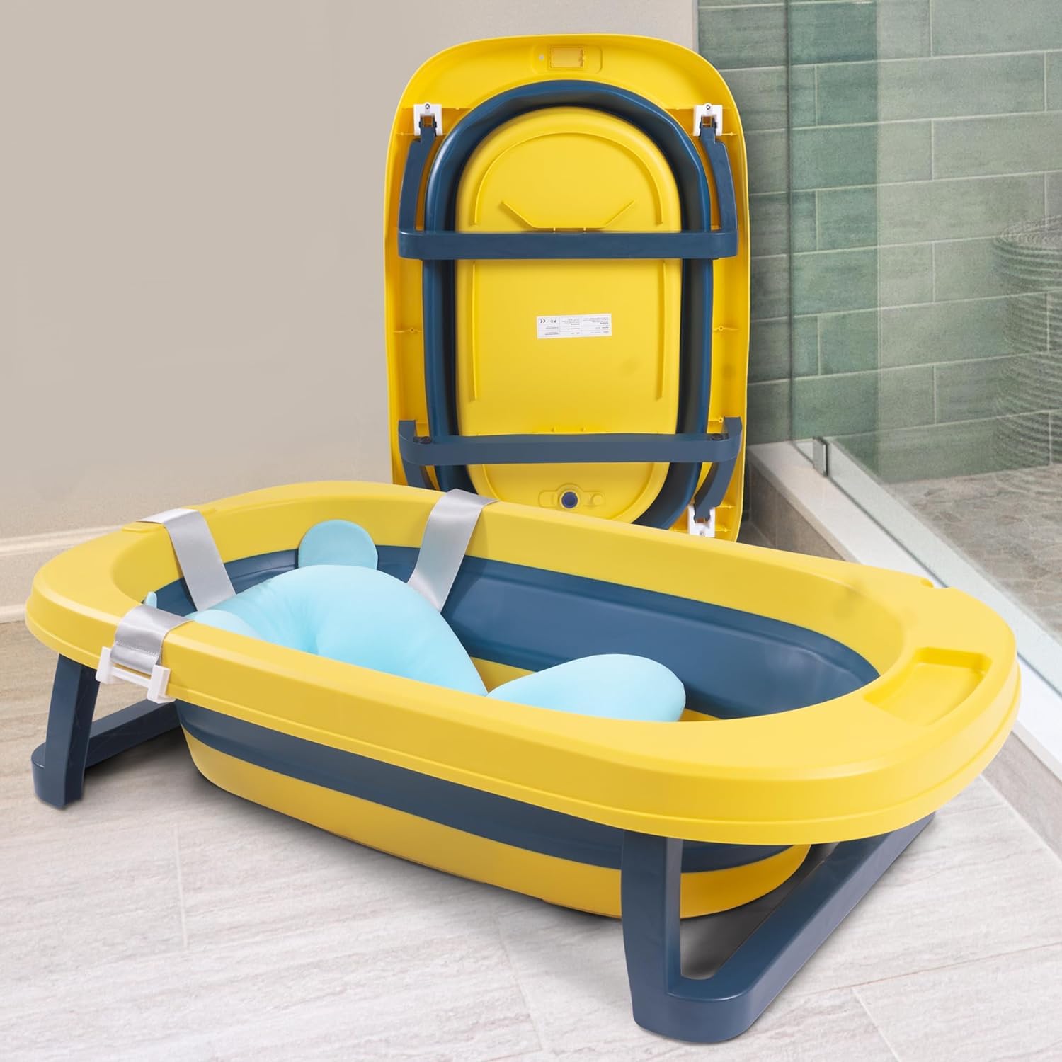 Baybee Avery Foldable Kids Bathtub with Soft Cushion & Drainer, Non-Slip Base for 0-2 Years (Yellow)