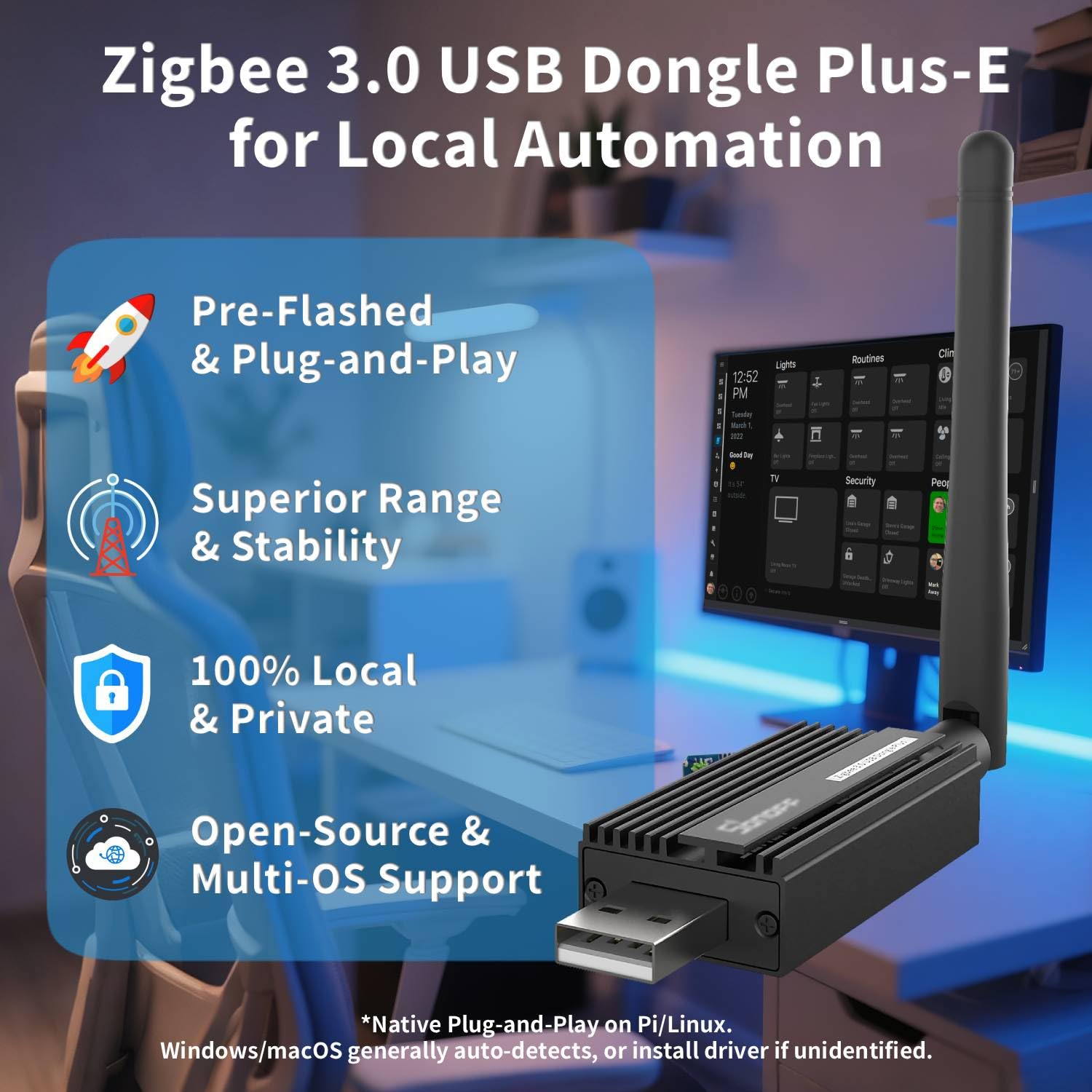 Zigbee 3.0 USB Dongle Plus-E (ZBDongle-E) | Coordinatore Zigbee universale, chip EFR32MG21 | per Home Assistant (ZHA), Zigbee2MQTT & openHAB | Hub di automazione domestica intelligente locale