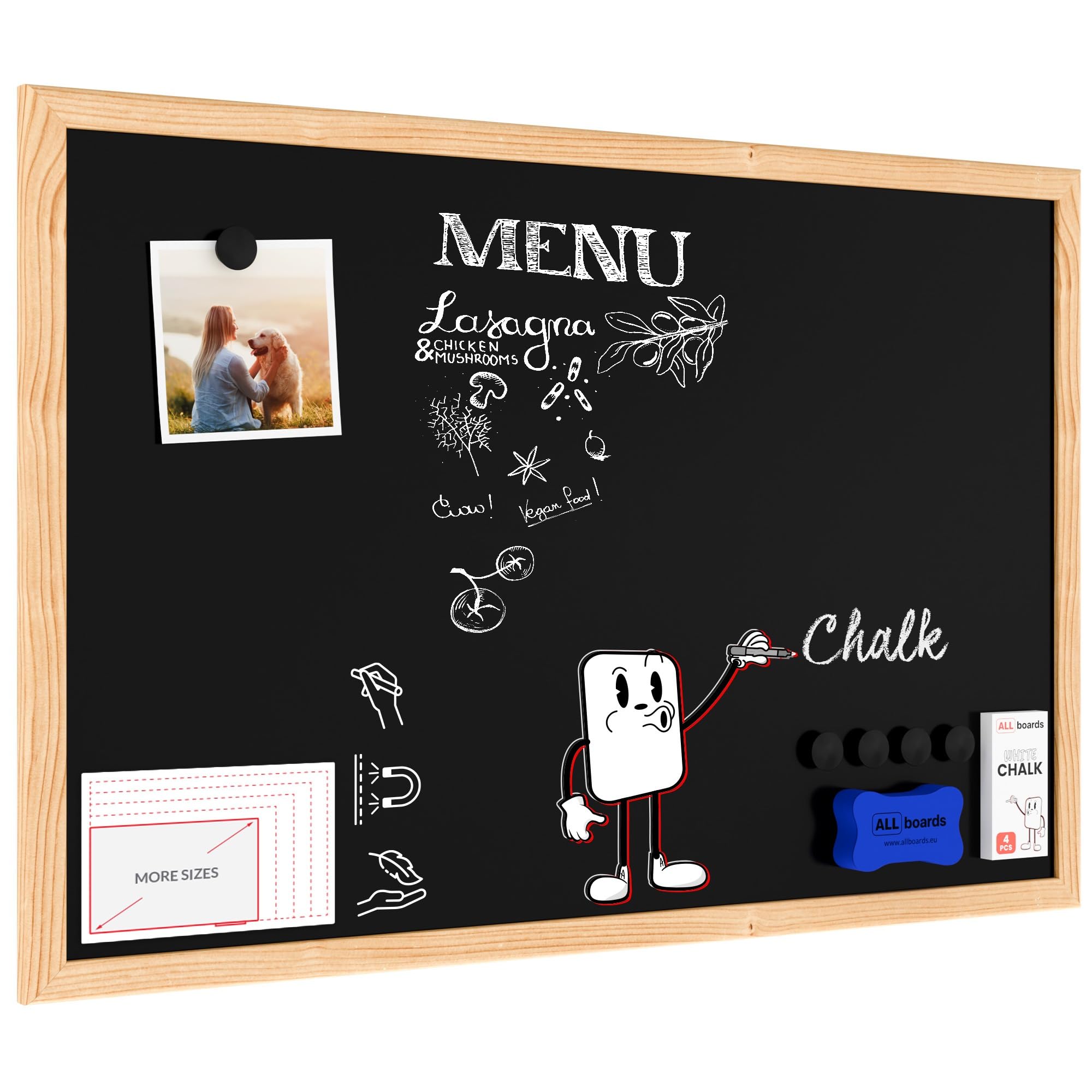 ALLboards Whiteboard Dry Erase Magnetic Surface, Blue Wooden Frame 60×40 cm — image 1
