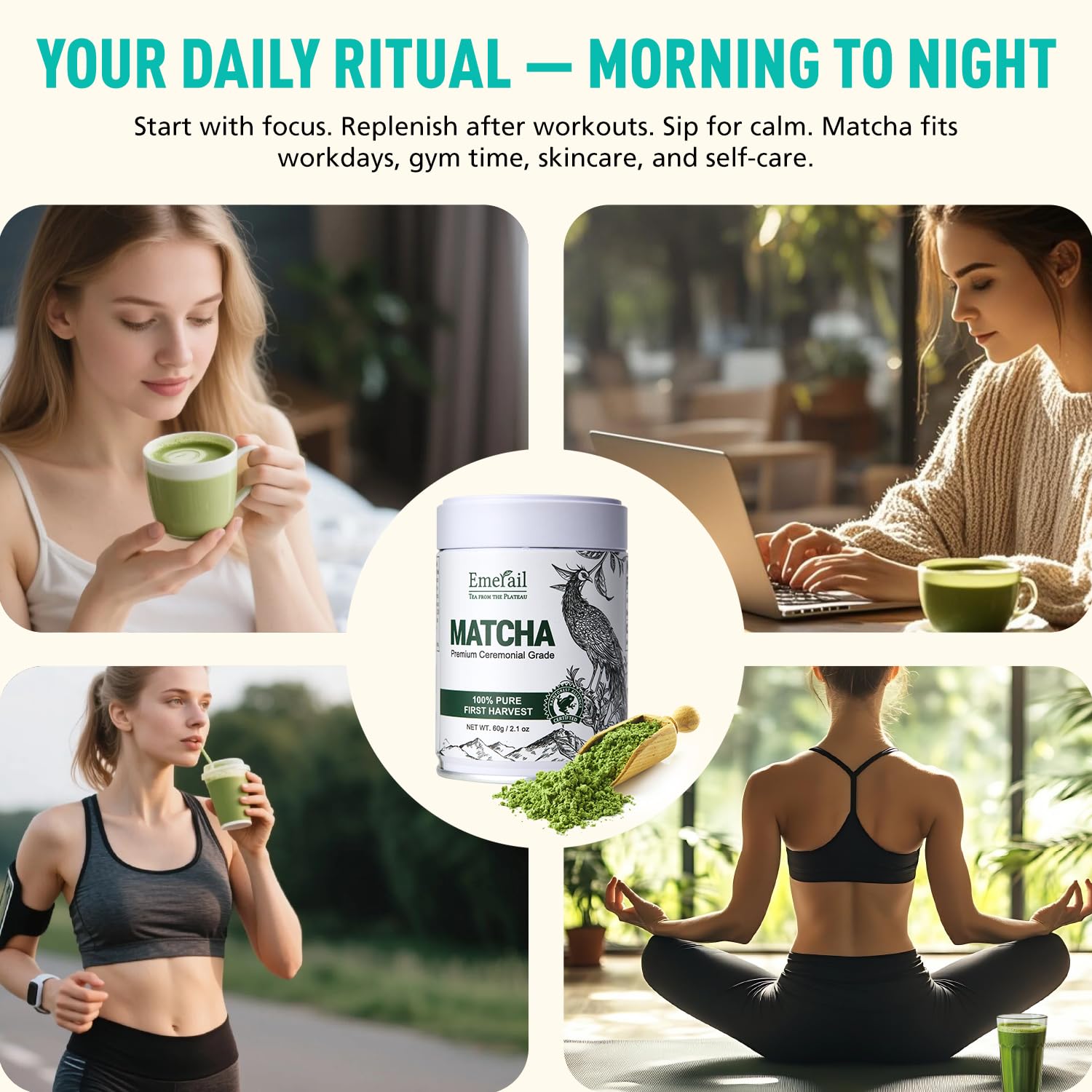 Emerail Ceremonial Grade Matcha Green Tea Powder Premium First Harvest Unsweetened 100 Pure Matcha for Lattes Smoothies and — view 7