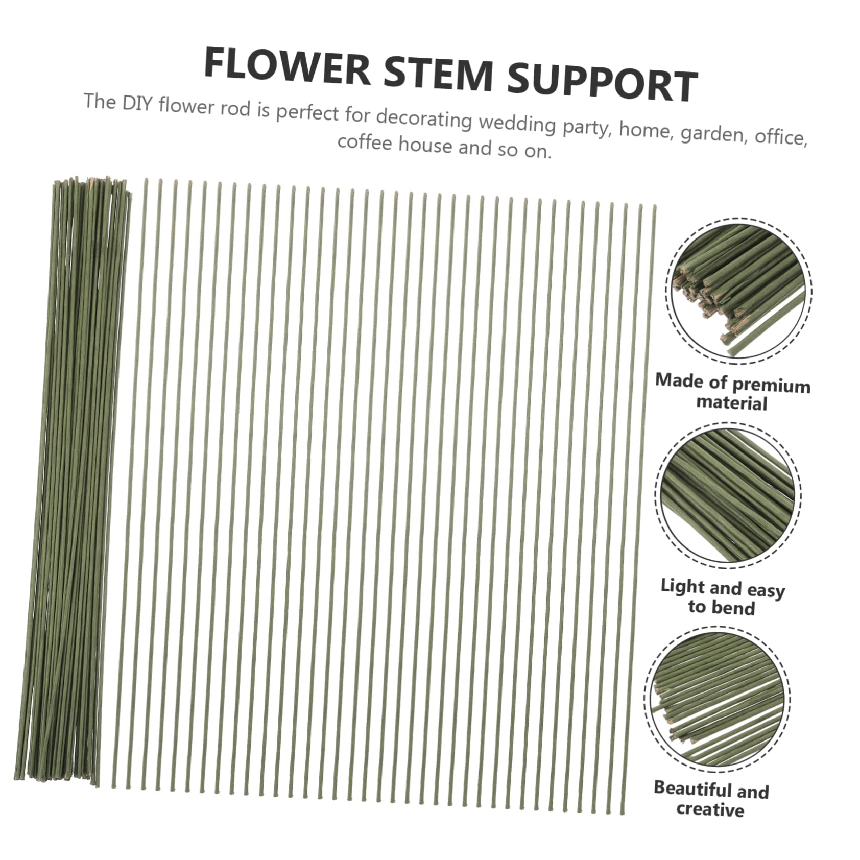 HOODANCOS Floral Picks Wire 200pcs Artificial Flower Stems Kit Green Wire Flower Sticks for Bouquets Wedding and Craft Projects