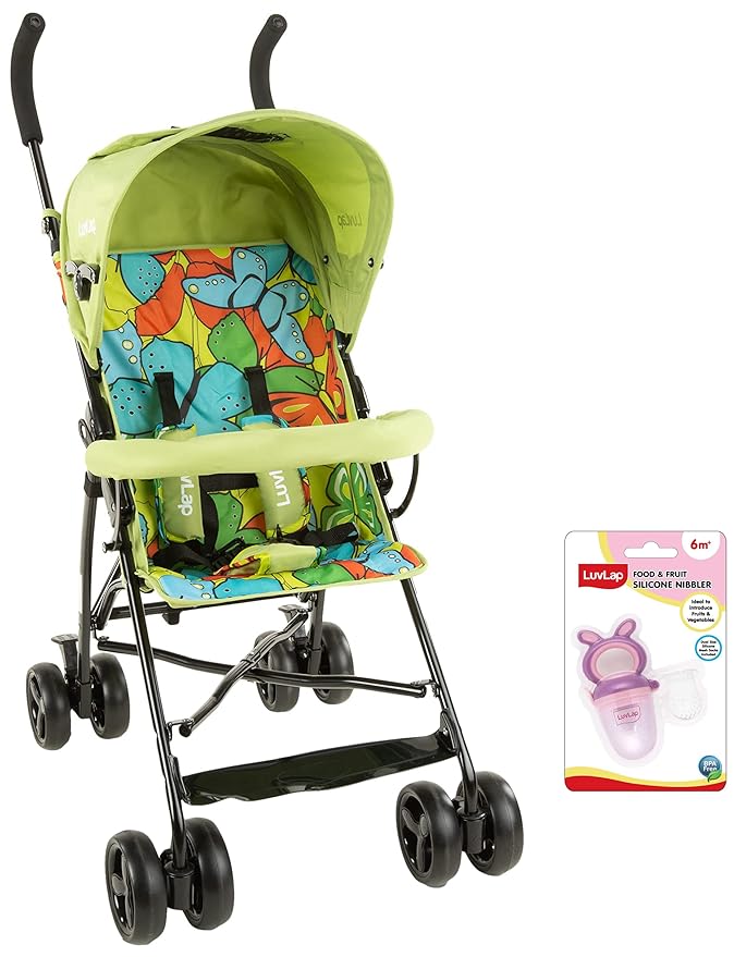 Tutti Frutti Stroller/Buggy, Compact & Travel Friendly, for Baby/Kids, 6-36 Months (Green) & LuvLap Bunny Food & Fruit Nibbler