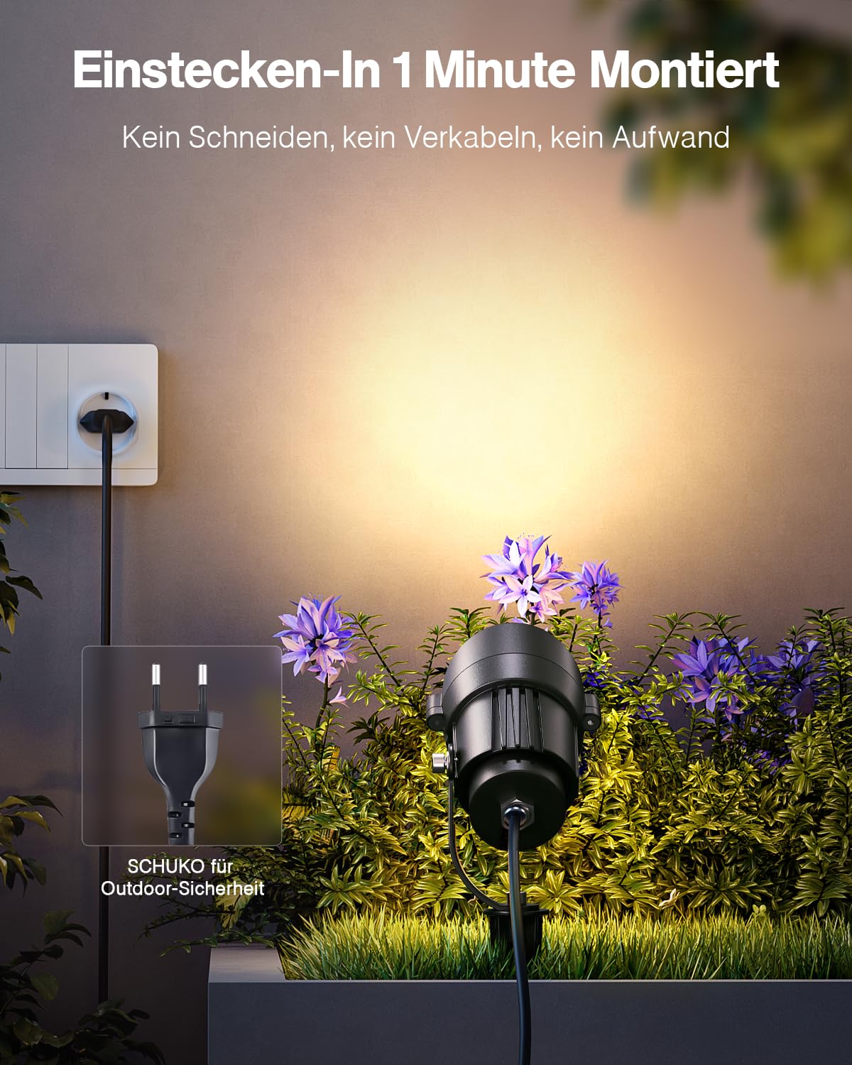HIBOITEC 7W Gartenlampe für Draußen Strom, 4 Stück 2700K Warmweiß Gartenbeleuchtung mit Erdspieß 1,5 m Stecker, IP65 Wasserdichte Led Gartenstrahler für Hof, Gehweg, Garten, Terrasse, Wegen