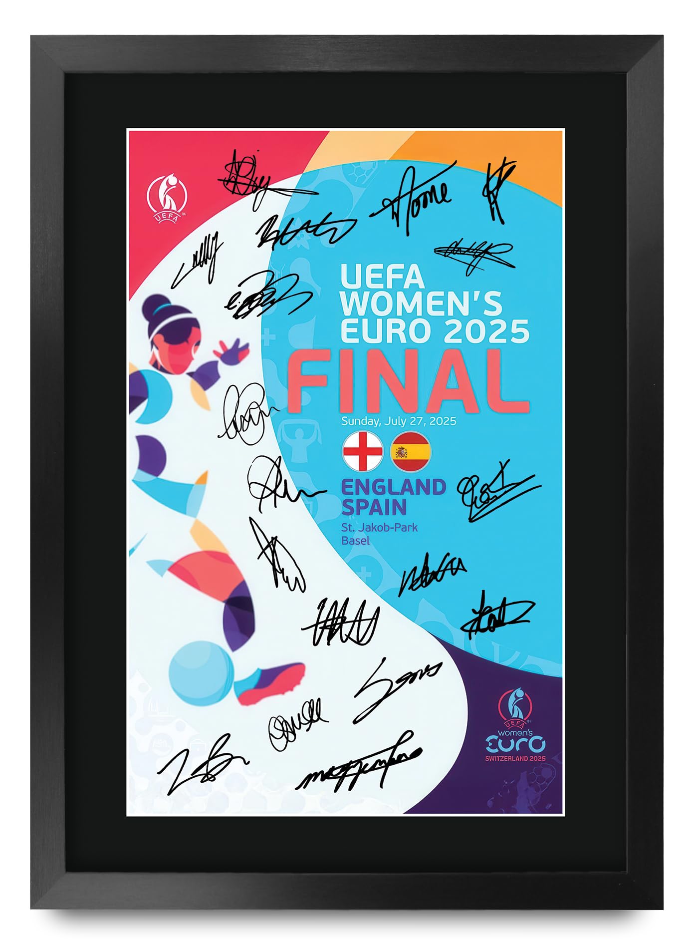 HWC Trading England Womans Lionesses Euro 25 Programme Printed Memorabilia Signed Autograph Photograph Display for Womens Football Fans and Supporters - A3 Framed