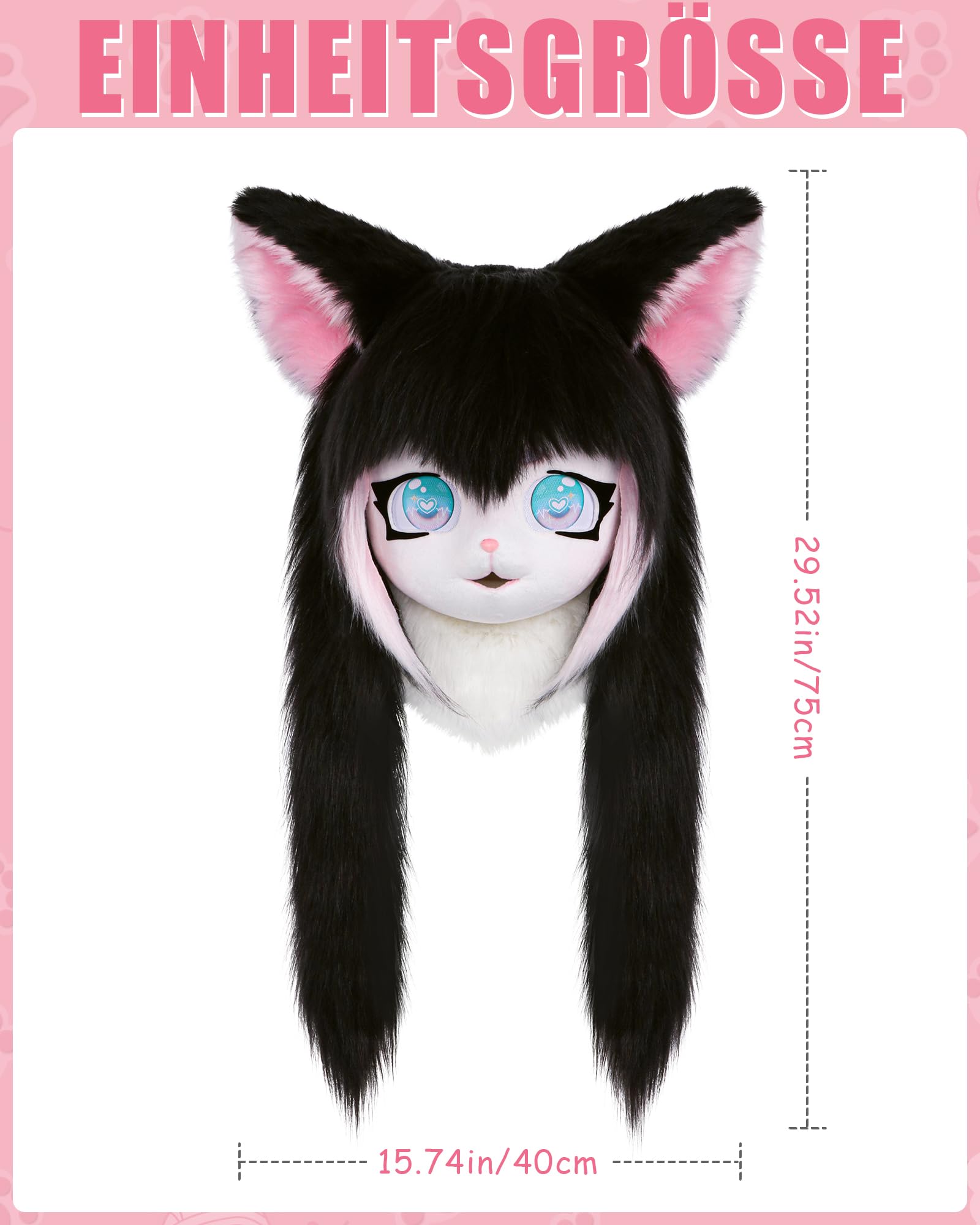 Cosplay Fursuit Kopfbedeckung Tierkopf Katzenmaske Halloween Maskerade Erwachsene Kostüm Zubehör Set