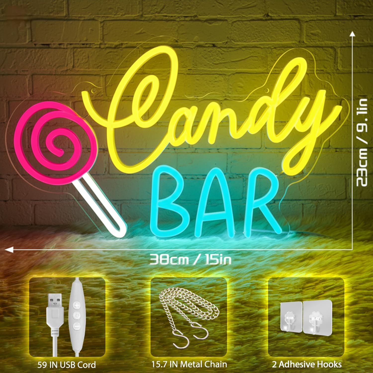 Candy Bar letrero de neón, señal de neón piruleta para tienda de dulces, LED de caramelo regulable luz de neon para cocina tienda dulces barra postres cumpleaños boda fiesta regalo