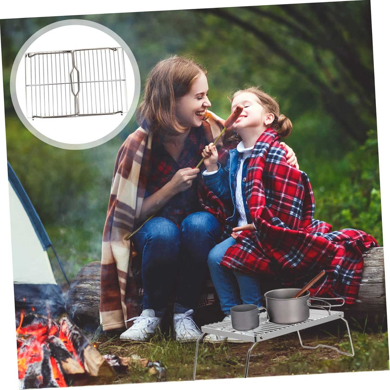 304 Stainless Steel Portable Folding BBQ Grill Outdoor Camping Barbecue Grill Heat Resistant Handle Practical for Picnics and Family Gatherings