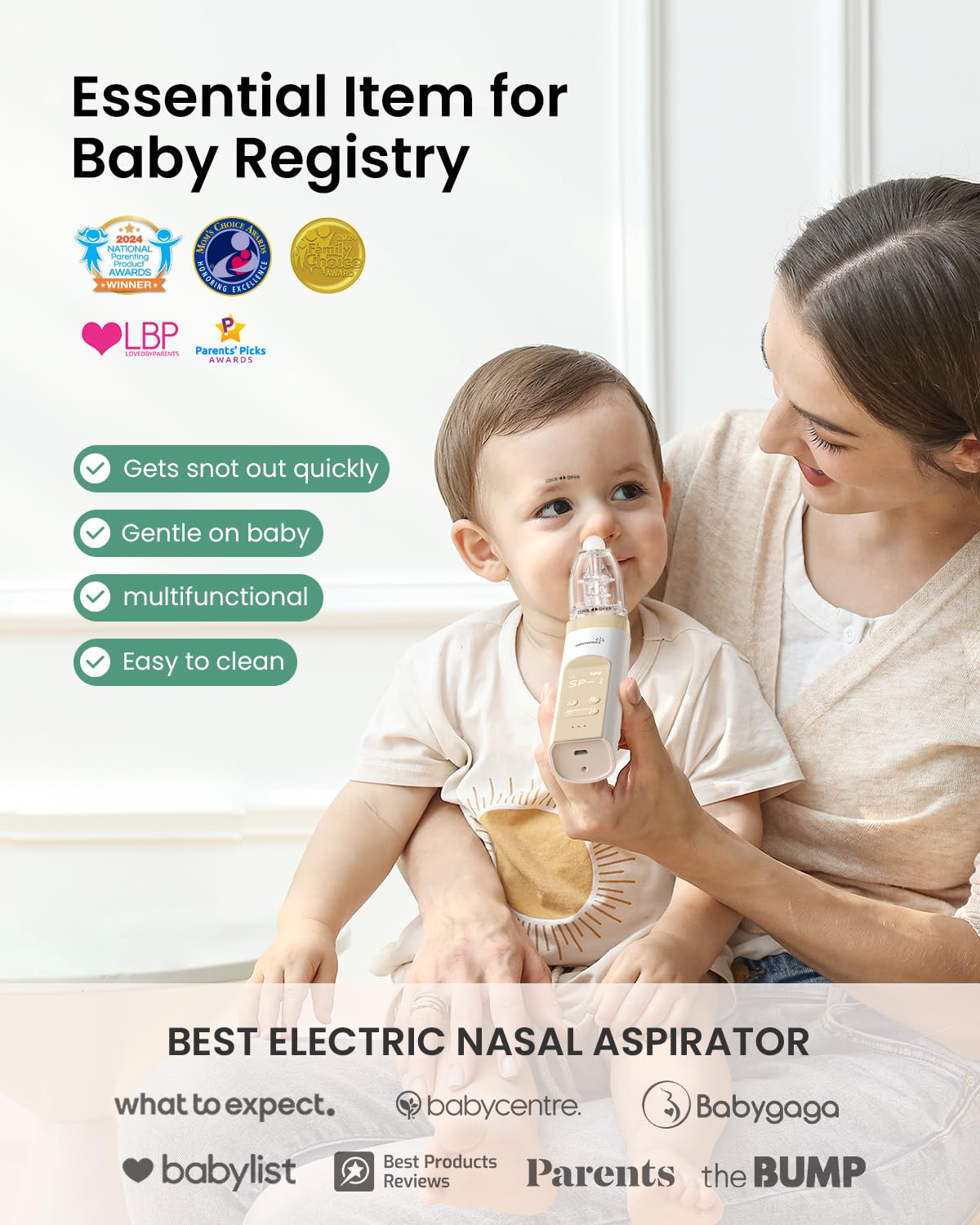GROWNSY Aspirateur nasal pour bébé, ventouse électrique pour bébé, nettoyeur de nez automatique avec grande chambre d'aspiration et aspiration plus puissante, fonction apaisante musique et lumière