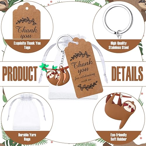 Miniatura 4 de Fumete 72 llaveros divertidos de perezosos con etiquetas de agradecimiento Kraft y bolsas de regalo para regalos de devolución, suministros de