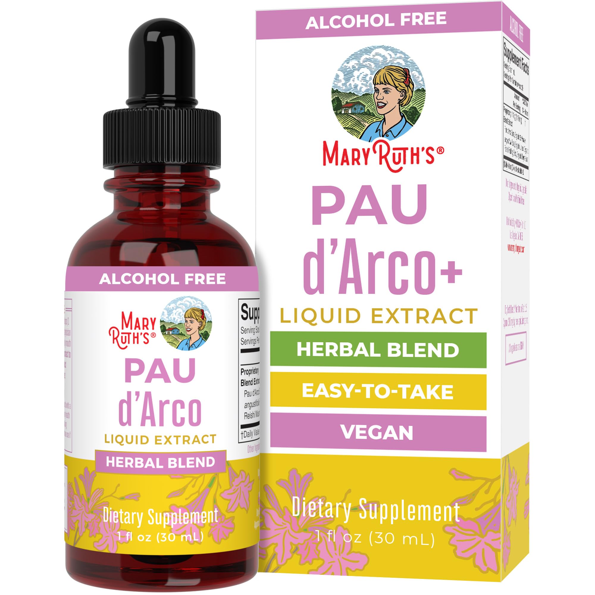 MaryRuth Organics PAU D’Arco Blend by | Herbal PAU D’Arco Tincture with Reishi Mushroom, Echinacea, Usnea Lichen | PAU D’Arco Supports Immune System, Suppresses Bad Bacteria & Supports Gut Health