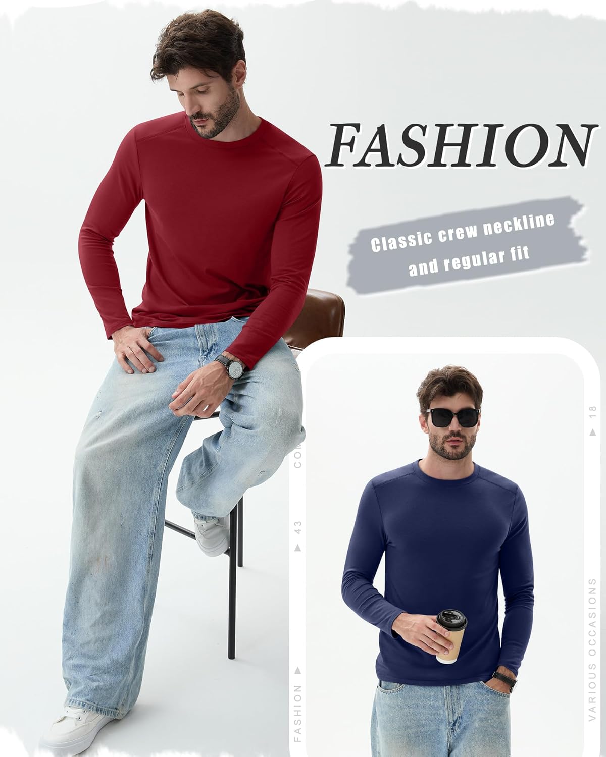 4 Pack Men's Big and Tall Shirts, Long Sleeve Crew Neck T Shirts Basic Casual Fall Tops Trendy Muscle Tees - Image 5