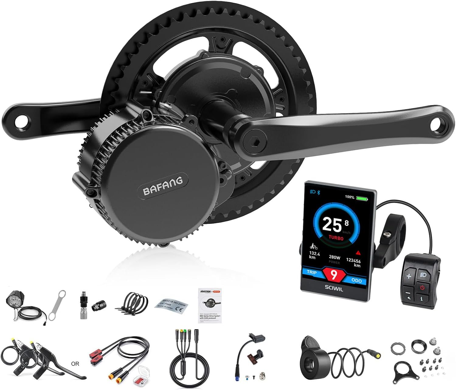 Bafang 750W 48V BBS02B Vélo Électrique à Moteur Central de Conversion Ebike Kit de Moteur Central avec écran C18 9-Pas et sans Batterie
