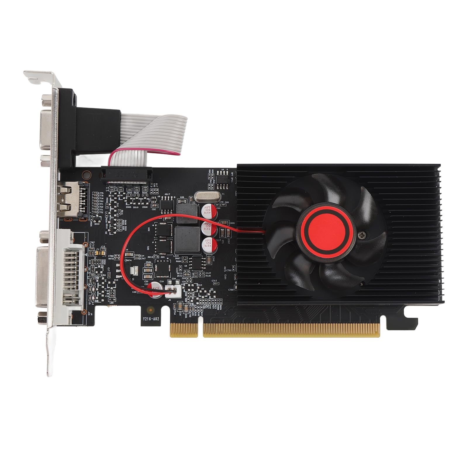Yanmis Scheda Video per Computer, Scheda Grafica da Gioco DDR3 da 1 GB a 64 Bit con Ventola di Raffreddamento, PCI Express 2.0 16x, Interfaccia Multimedia DVI VGA HD per PC