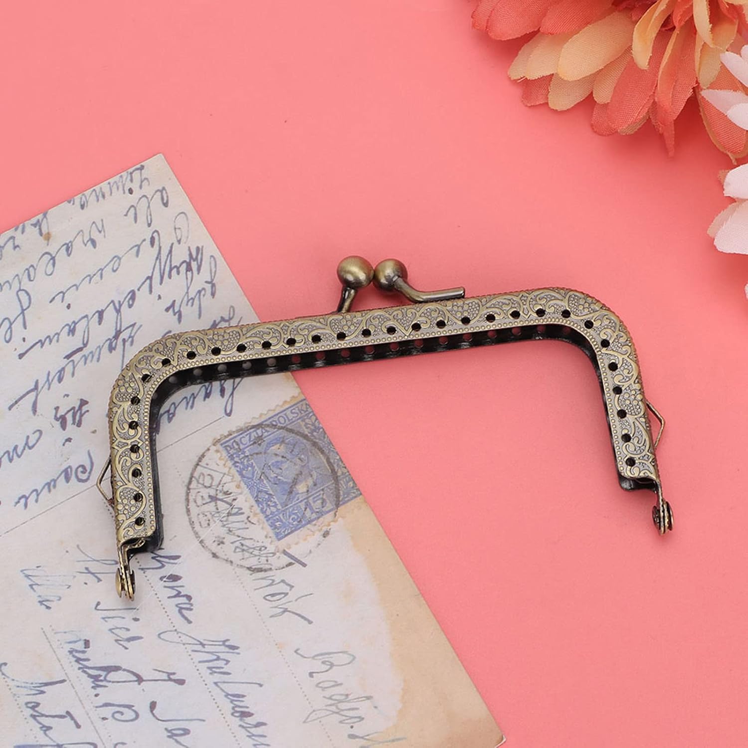 2 Pcs Purse Bag Kiss Clasp Lock, Bag Purse Making Metal Arch Frame Embossed Metal Purse Frame for Handle Bag Sewing Craft(10.5cm)