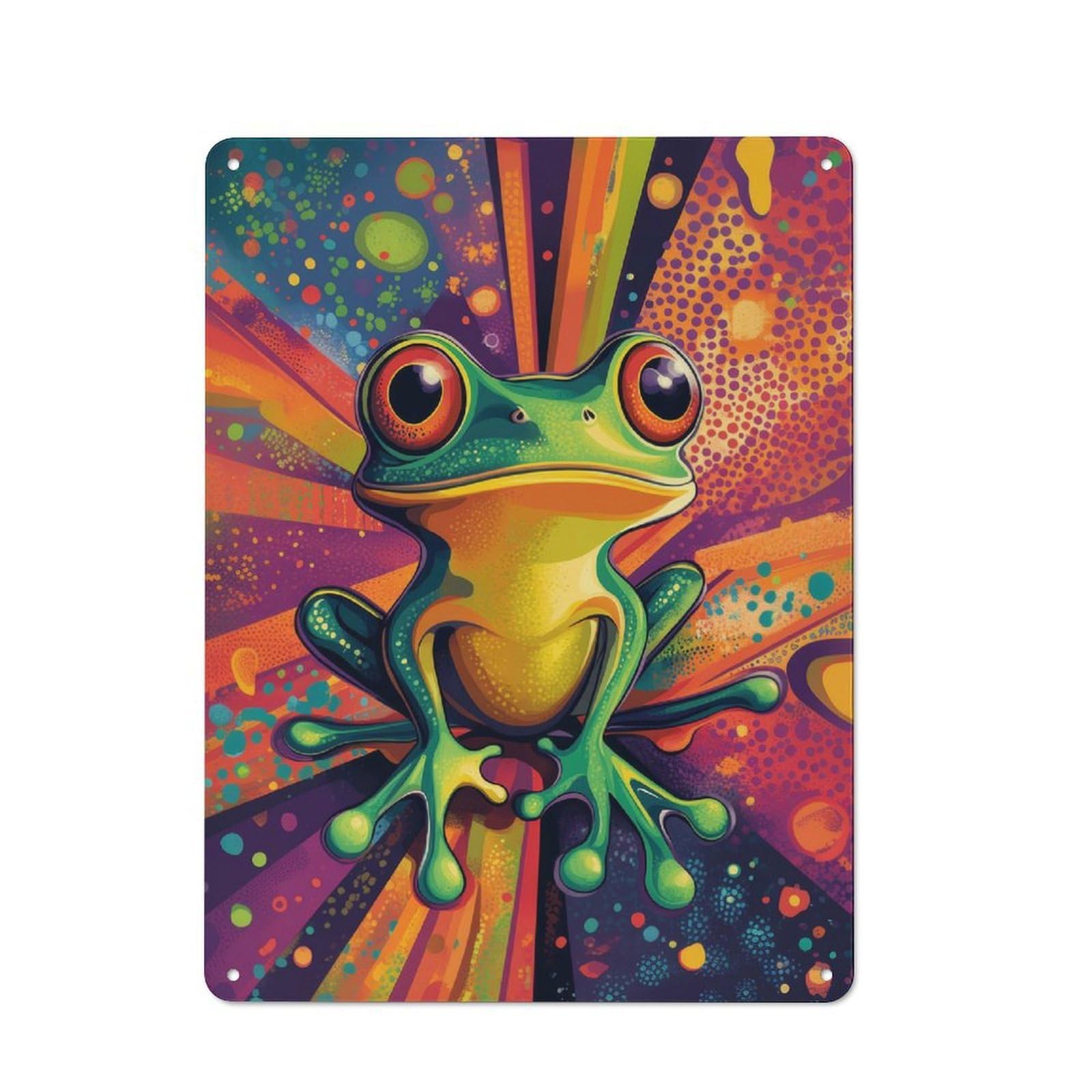 Cottage Tin Sign 40x30cm Featuring Frog Art Neon Tree Frog Wall Print, Porch Wall Decor for Shed, Garden Room, Porch Or Garage