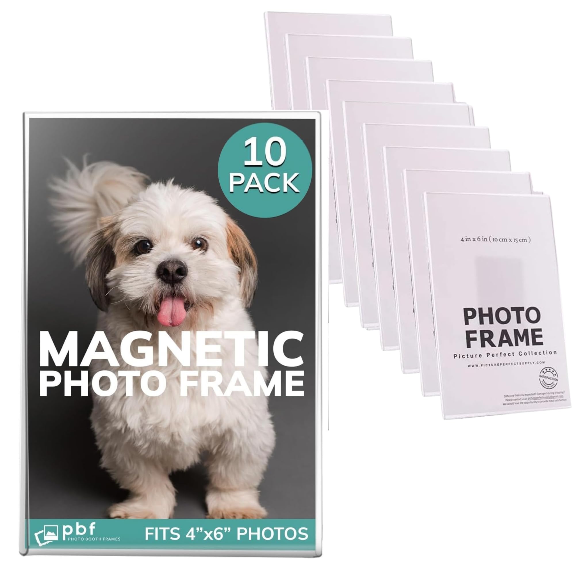Photo Booth Frames - 4x6 Inch Clear Acrylic Magnetic Picture Frame for Refrigerator, Office Cabinet, Locker, or Dishwasher - 10 Count