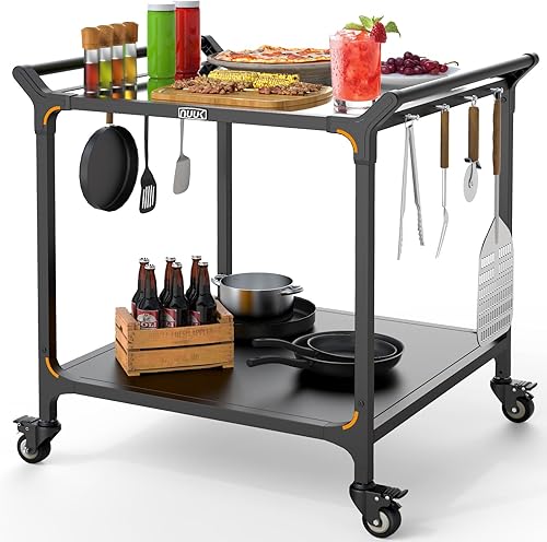NUUK Carrito de parrilla para exteriores, mesa de horno de pizza de acero inoxidable de 32 x 32 pulgadas con doble estante rodante, barbacoa,