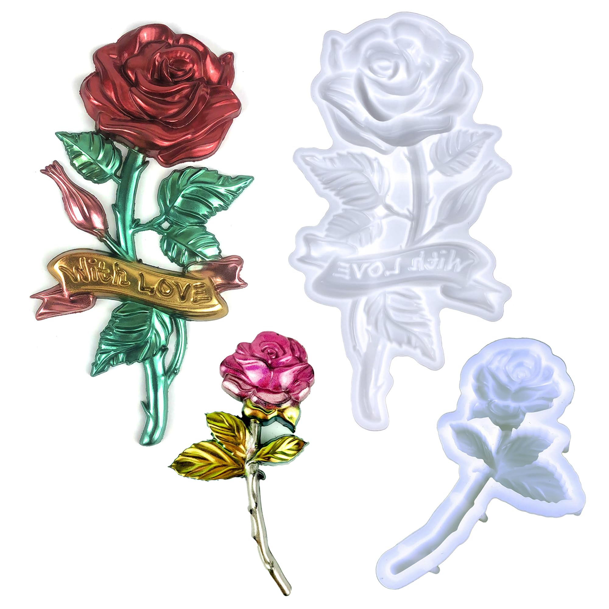 Attuslla 2 PCS Flower Silicone Molds, 3D Rose Flower Resin Molds Silicone, Floral Handmade Craft Molds for Cake Decoration, Chocolate, Soap Wax Making Crafting Projects