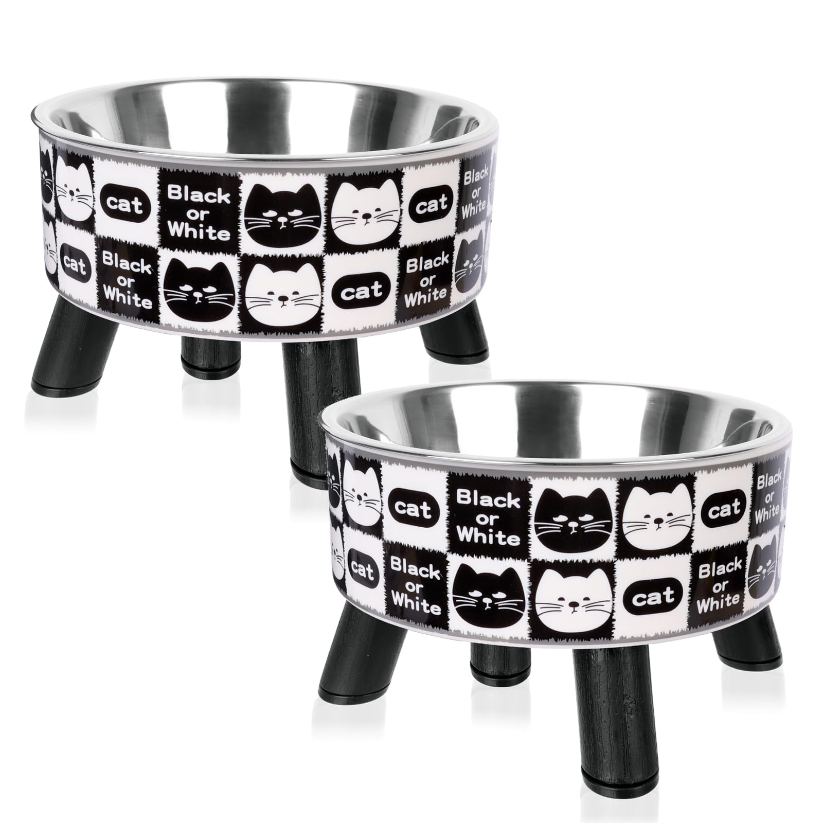 2PCS Raised Stainless Steel Cat Bowls with Stand - Non Slip, Raised Cat Food & Water Bowls