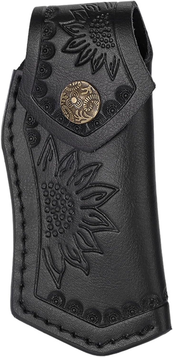 1Pc Pocket Knife Sheath Leather Folding Knife Holster Belt Pouch for 5" Folding Pocket Knife Case Outdoor Camping EDC (Black)